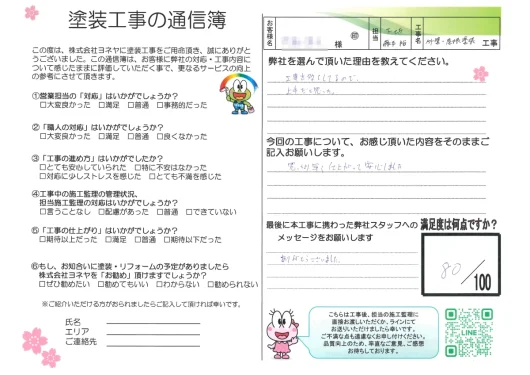 奈良県生駒郡三郷町G様邸　外壁塗装・屋根塗装・防水工事のお客様の声