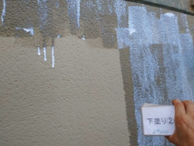奈良香芝市M様邸　外壁塗装・ベランダ防水工事・外塀塗装 外壁塗装下塗り2回目