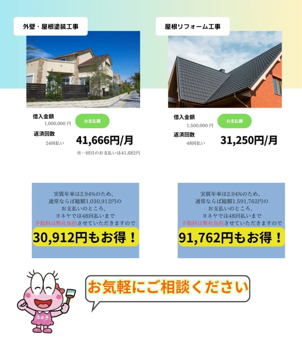 奈良の外壁塗装・屋根塗装は実績No.1安心のヨネヤのローン