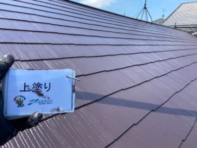 奈良香芝市H様邸　外壁塗装・屋根塗装・防水工事 屋根上塗り