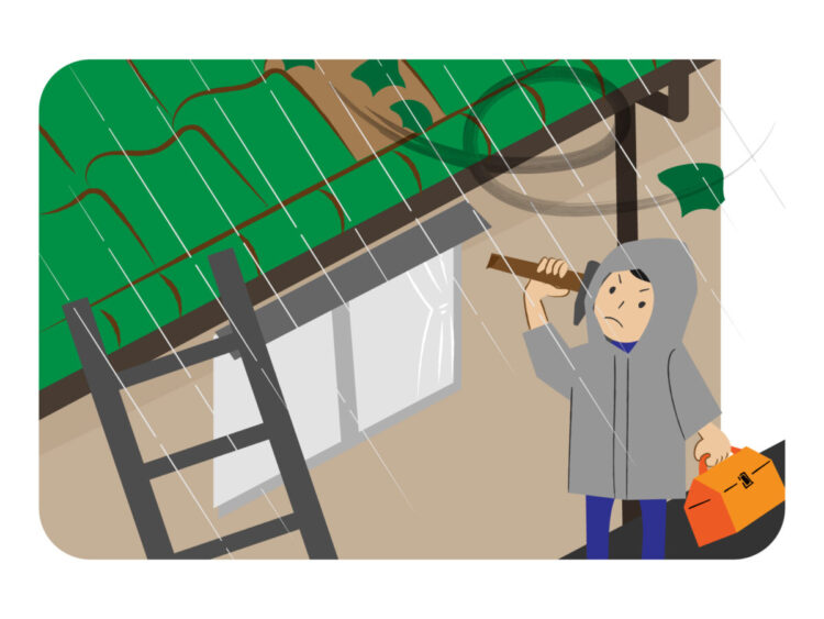 奈良の香芝の株式会社ヨネヤの外壁塗装と屋根塗装の屋根修理をする男性