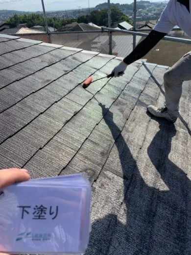 奈良生駒郡平群町K様邸（アパート）　外壁塗装・屋根塗装工事 屋根下塗り