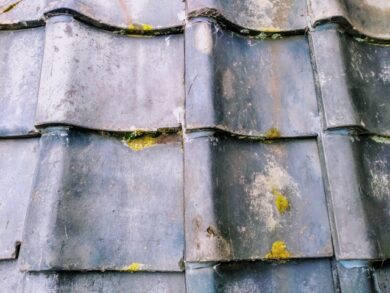 奈良の香芝市の株式会社ヨネヤの外壁塗装と屋根塗装のコケの生えた瓦