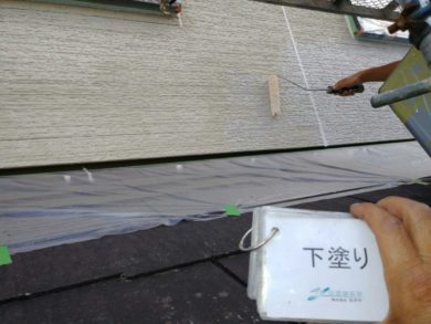 奈良大和高田市I様　外壁塗装・屋根塗装・ベランダ防水工事 外壁塗装下塗り