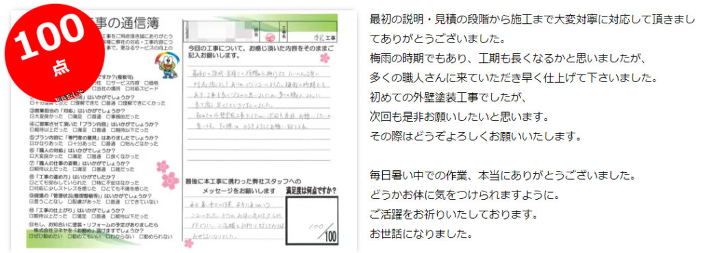 奈良の外壁塗装・屋根塗装は実績No.1安心のヨネヤのお客様の声