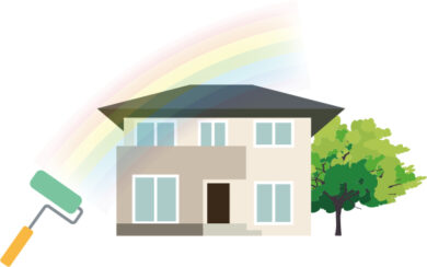 奈良の香芝の株式会社ヨネヤの外壁塗装と屋根塗装の家と虹