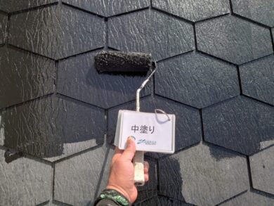 奈良大和高田市Y様邸　外壁塗装・屋根塗装・防水工事 屋根中塗り