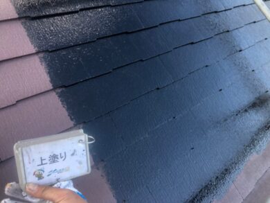 奈良香芝市K様邸　外壁塗装・屋根塗装・防水工事 屋根上塗り