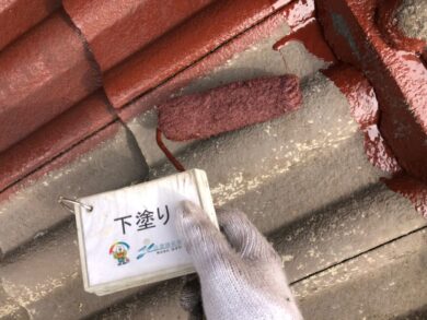 奈良大和高田市K様　外壁塗装・屋根塗装・防水工事 屋根下塗り