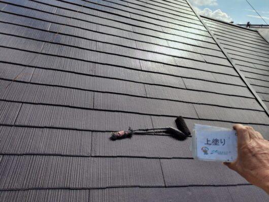 奈良県磯城郡田原本町Y様邸　外壁塗装・屋根塗装・防水工事 屋根上塗り