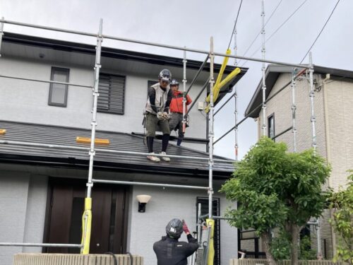 現場の作業風景　足場の解体作業　相楽郡精華町