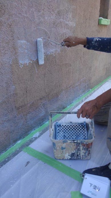 奈良香芝市O様邸　外壁塗装・屋根塗装・ベランダ防水工事・外塀塗装 外塀塗装下塗り