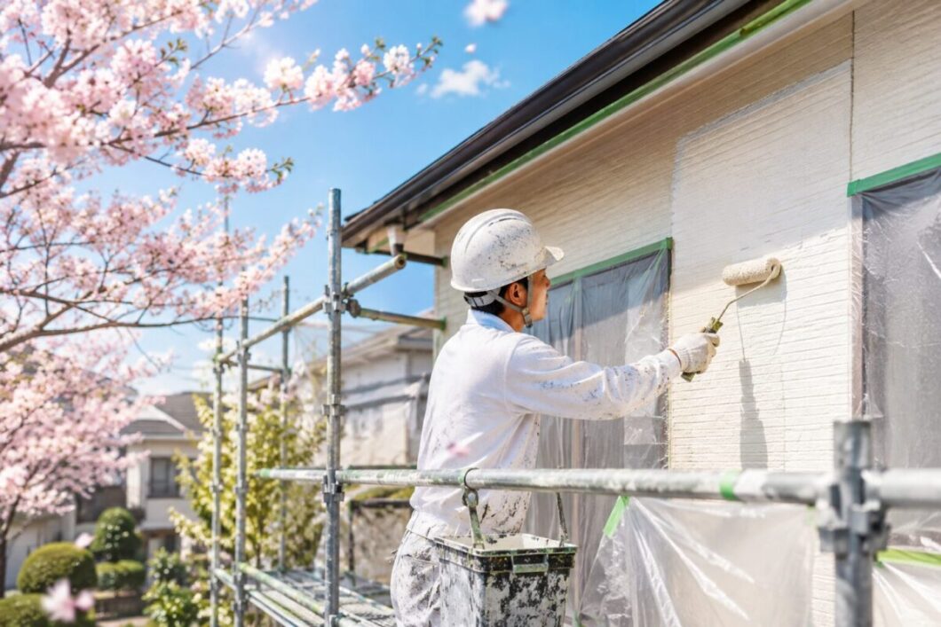 奈良県塗装会社による外壁・屋根塗装工事の春の住宅