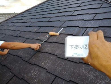 奈良・大和高田市Ｉ様邸 外壁・屋根塗装工事 屋根の下塗り
