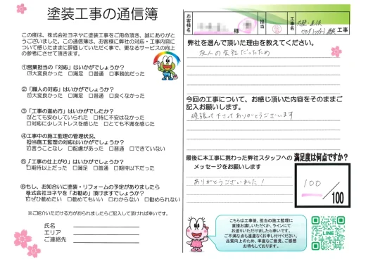 大阪府羽曳野市N様邸　屋根塗装・外壁塗装・防水工事のお客様の声
