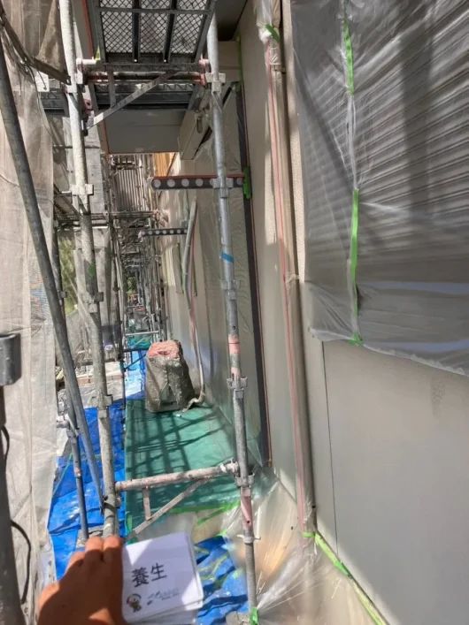 奈良県高市郡高取町 株式会社E様（アパートⅠ）　外壁塗装工事 外壁　養生