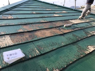 奈良北葛城郡上牧町S様　外壁塗装・屋根塗装・防水工事 屋根塗装下塗り2回目