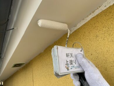 奈良生駒郡斑鳩町M様邸　外壁塗装・屋根塗装・防水工事 軒天上塗り