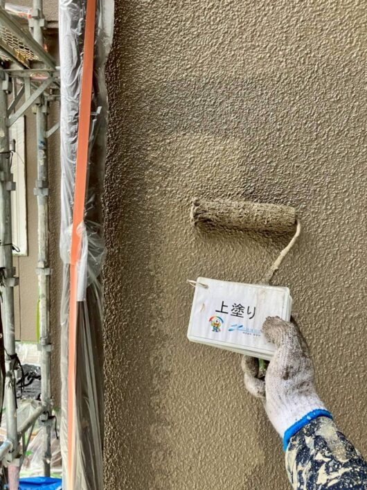 奈良県磯城郡田原本町M様邸　外壁塗装・屋根塗装・防水工事 外壁上塗り