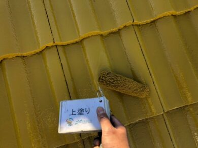 奈良北葛城郡河合町M様邸　外壁塗装・屋根塗装工事 屋根塗装上塗り
