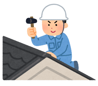 奈良の香芝市の株式会社ヨネヤの外壁塗装と屋根塗装の屋根工事を行う男性